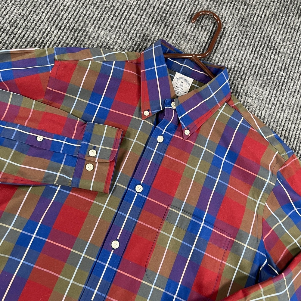 Brooks Brothers Regent Shirt Mens Medium Red Blue Plaid Long Sleeve Button Down‎